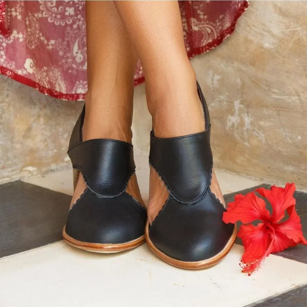 ELF Rain Kiss Leather Stacked Heel Booties Shoes Black Size 12 - Picture 1 of 16